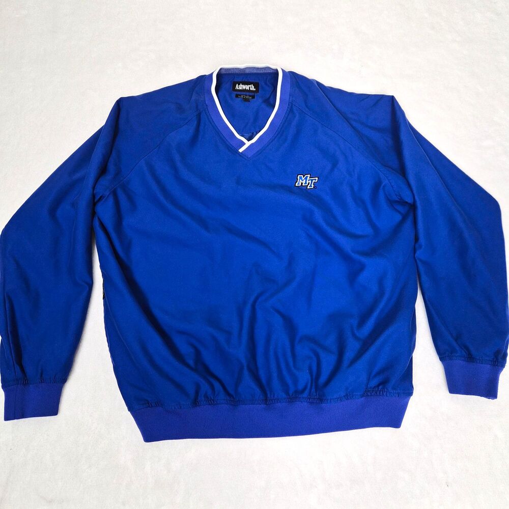 Ashworth MTSU Blue Raiders Golf Windshirt Mens Medium Blue V Neck Pullover MT